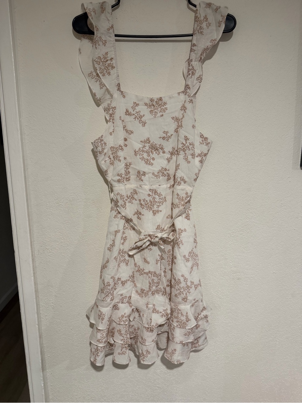 Aakaa Cream Midi Dress with Beige Floral Print